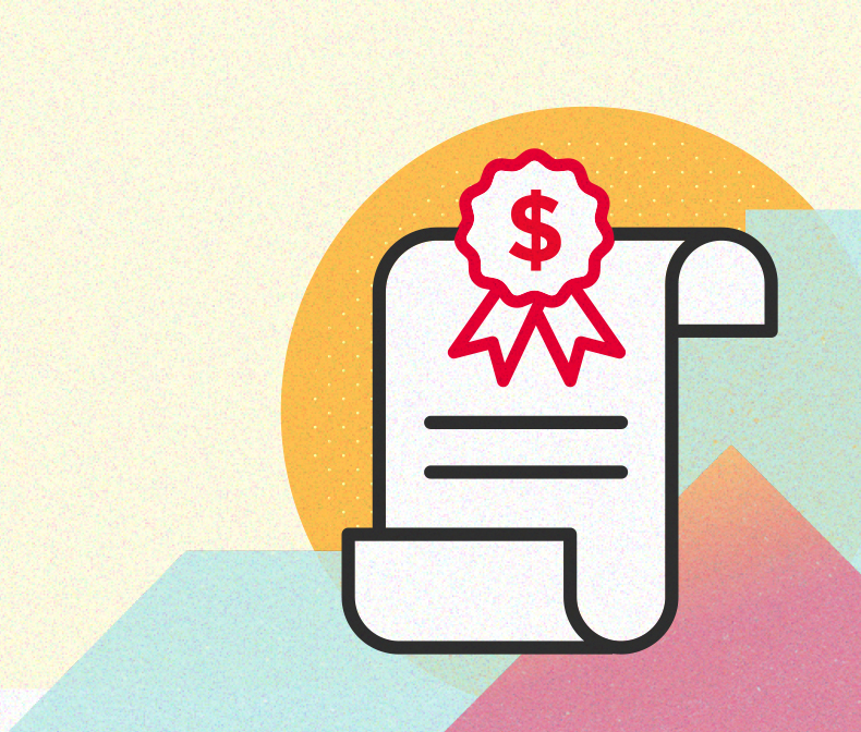 Dollar sign on a ribbon on an award
