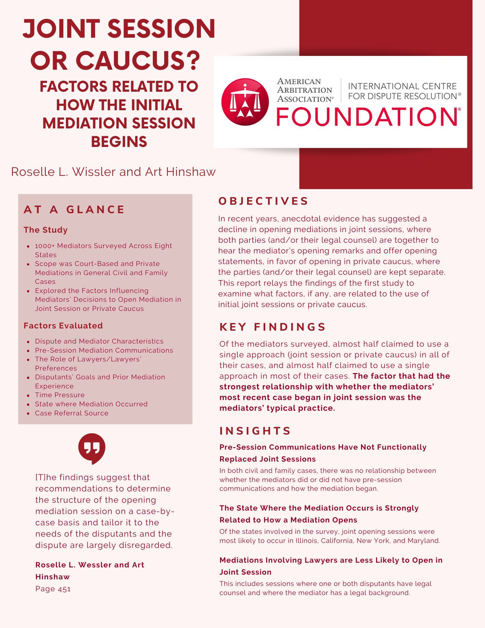 JOINT SESSION OR CAUCUS? FACTORS RELATED TO HOW THE INITIAL MEDIATION SESSION BEGINS